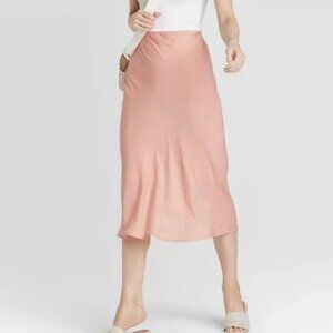A New Day Pink Mid Rise Satin Slip Skirt | Size XS